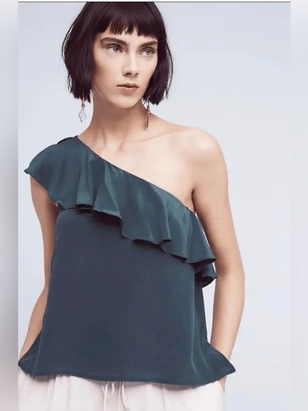 Maeve Holly Silk One Shoulder Ruffle Blouse from Anthropologie, Size 8
